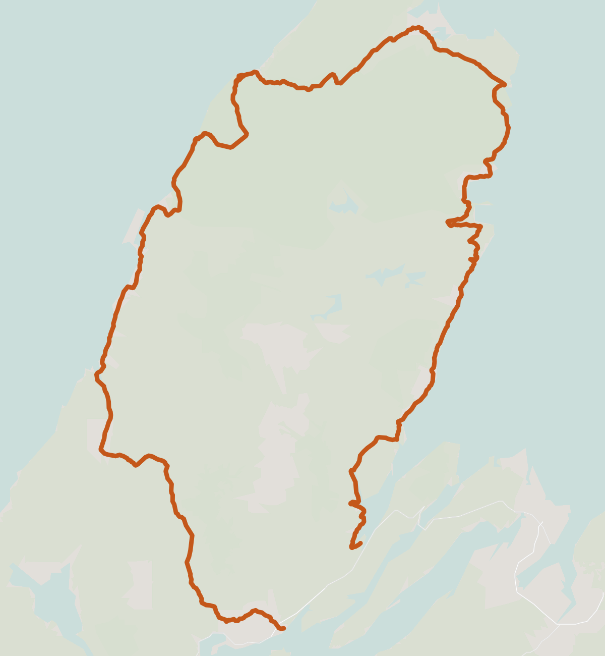 Explore Course: the Cabot Trail Relay around Cape Breton, Nova Scotia, shown in orange from Gaelic College to Baddeck.